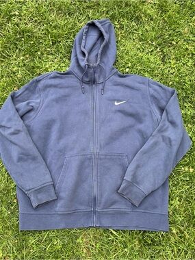Nike Navy Zip-Up Hoodie with White Swoosh
